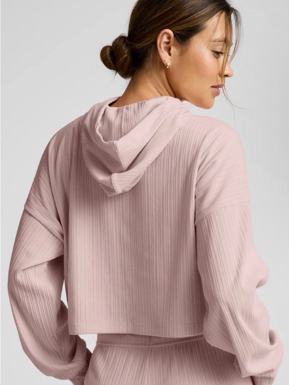 Beyond Yoga Ribbed Cropped Hoodie - Pale Pink